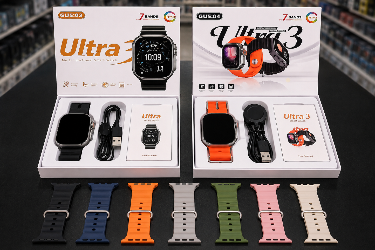 Ultra 3 Smart Watch β 7 Interchangeable Color Bands | Multi-Functional Bluetooth Smartwatch