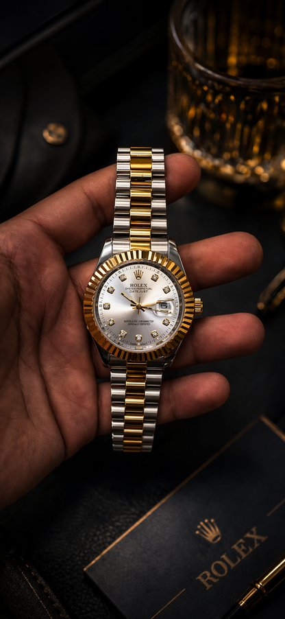 Luxury Fluted Bezel Watch – Gold & Silver Premium Collection